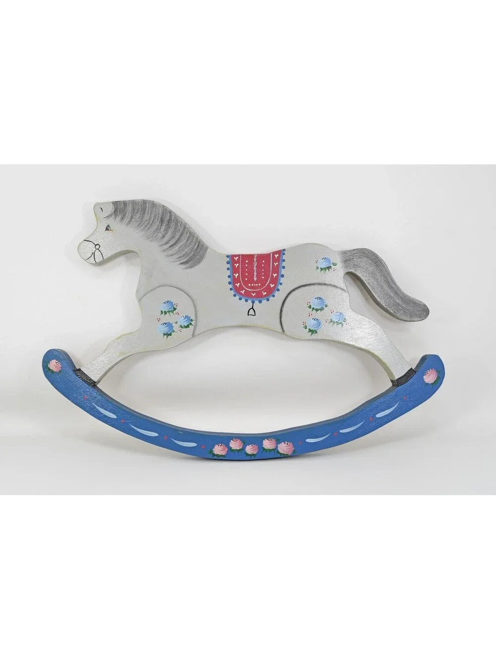 Vintage 1980s Wooden Rocking Horse Hand Painted Wall Hanging Cottagecore Nursery